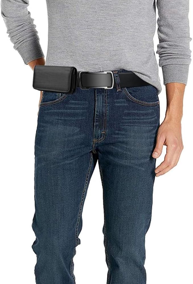 Nylon Cell Phone Holster for Samsung Galaxy A23/A25/A26/S22/S23/S24/S25 Cricket Outlast 5g, icon 5,icon 6, Horizontal Case Canvas Waist Carrying Pouch with Belt Clip/Loops, Black