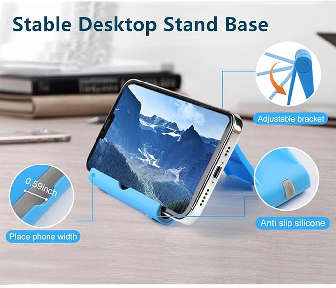 Cell Phone Stand for Desk 2 Pack Mobile Phone Holders Desktop Tablet Stand, Foldable Phone Dock Universal Adjustable Tablet Stand for Desk (Pink+Purple+Blue+White)