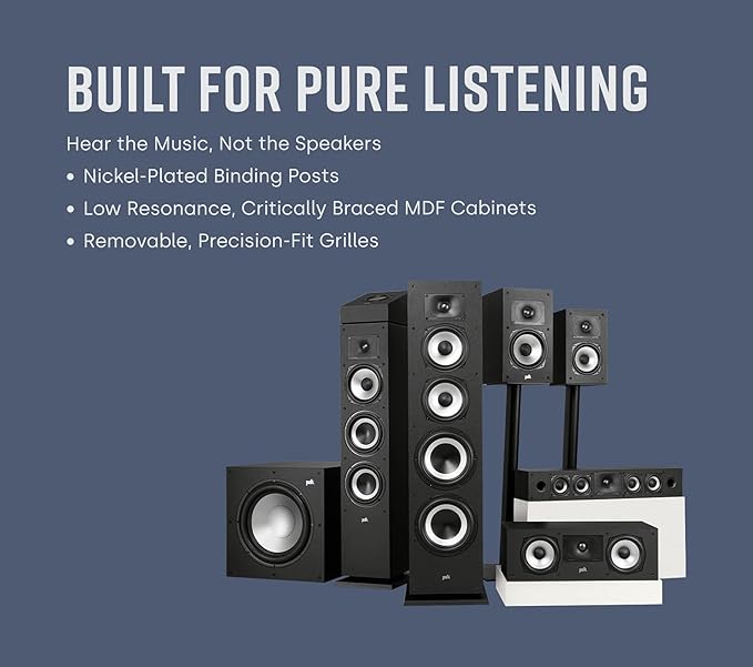Polk Monitor XT60 Tower Speaker - Hi-Res Audio Certified, Dolby Atmos, DTS:X & Auro 3D Compatible, 1" Tweeter, 6.5" Dynamically Balanced Woofer, (2) 6.5" Passive Radiators (Single, Midnight Black)