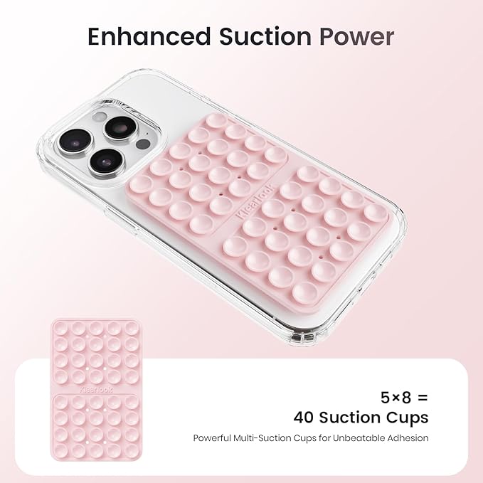 2PCS Silicone Suction Cup Phone Case Mount Double Sided, Hands-Free Phone Accessories Holder for Selfies and Videos, Silicon Sticky Phone Grip for iPhone and Android, Transparent&Light Pink