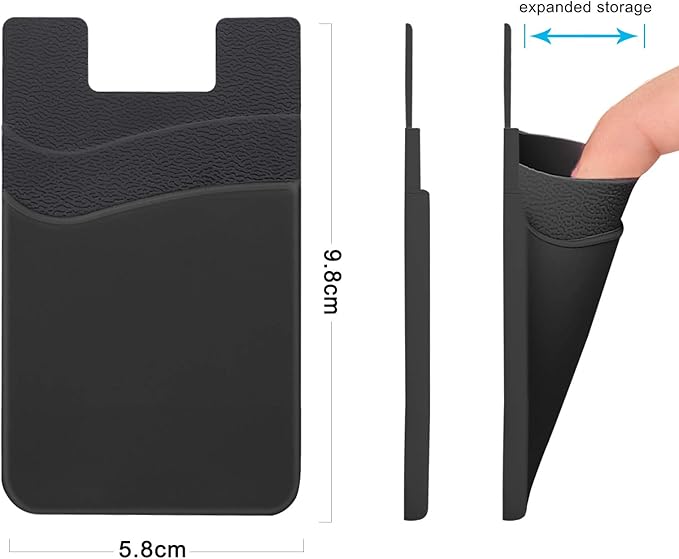 SS Card Holder for Back of Phone, Cell Phone Wallet Stick-on Credit Card Sleeve Pocket Silicone Pouch Compatible for iPhone, Samsung Galaxy and Most SamrtPhones 4 Pack