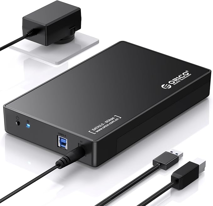 ORICO USB 3.0 External Hard Drive Enclosure for 3.5/2.5 Inch SATA Hard Drives/SSD Up to 20 TB, 3.5'' Tool-Free HDD Enclosure with 12V/2A Power Supply and UASP Acceleration (3588US3)