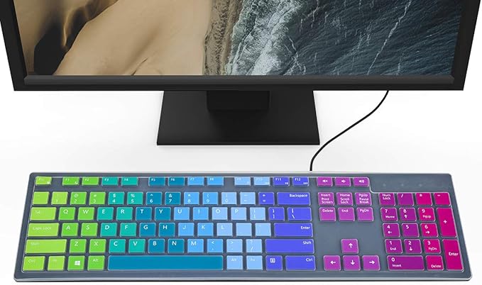 Colorful Keyboard Cover for Dell KM636 Wireless Keyboard/Dell KB216 KB216t KB216p Wired Keyboard/Dell Optiplex 5250 3050 3240 5460 7450 7050/Dell Inspiron AIO 3475/3670/3477 All-in one Desktop,Rainbow