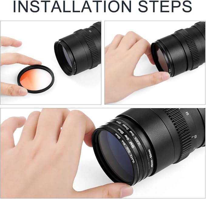 55mm Graduated Color Filters Kit 9 Pieces Gradual Colour Lens Filter Kit Set Accessory for Canon Nikon Sony Pentax Olympus Fuji DSLR Camera + Lens Filter Pouch +Lens Cleaning Cloth
