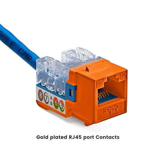 trueCABLE Cat5e Keystone Jack, Unshielded (UTP), 90 Degree Punch-Down, PoE++ (4PPoE) 100W, UL Listed, ETL Verified, ANSI/TIA Certified, Modular RJ45 Female, Orange, 48 Pack