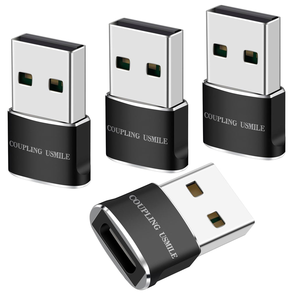 USB to USB C Adapter 4 Pcs Black, Fast Charging, Transfer and Type C OTG
