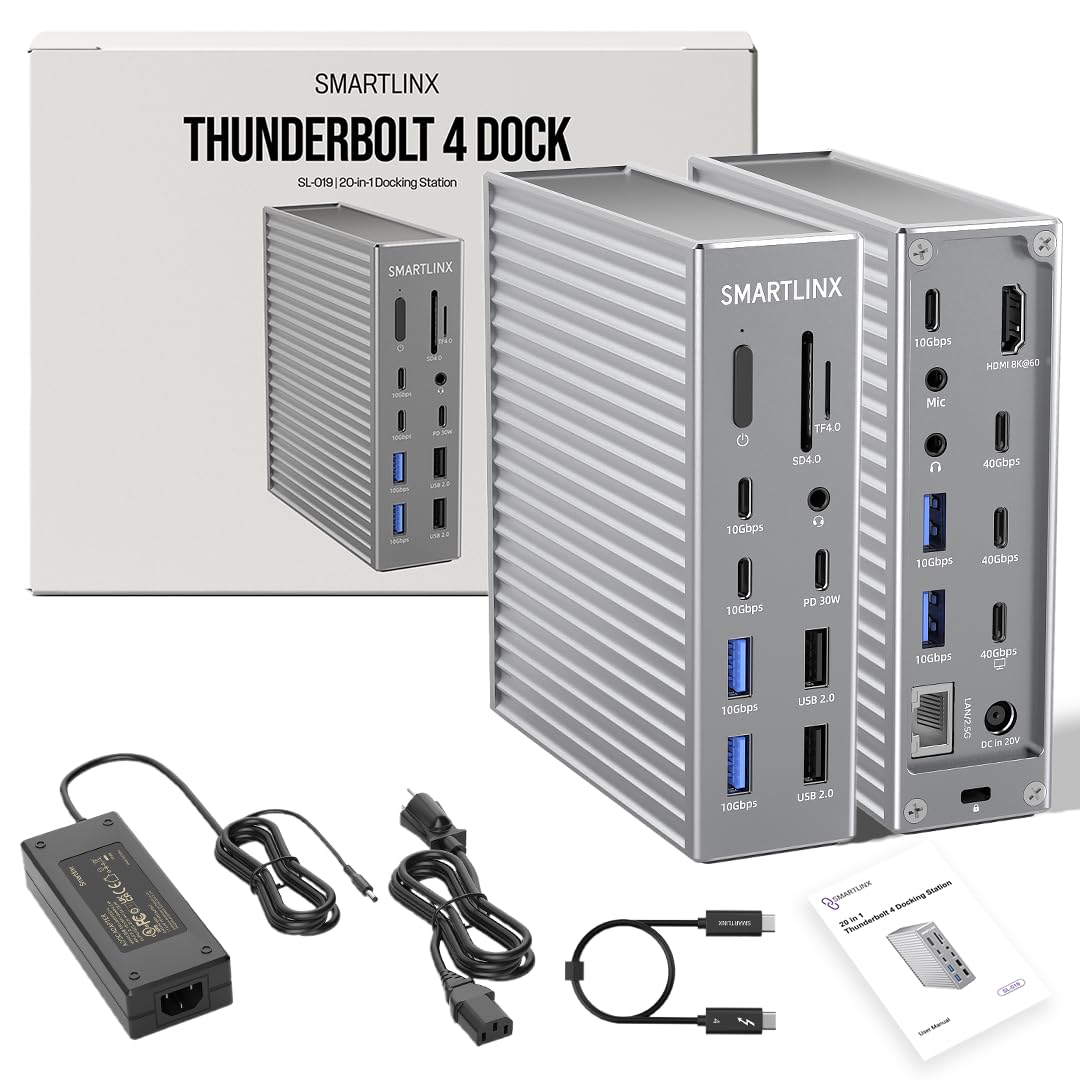 Thunderbolt 4 MacBook Docking Station Dual Monitor 21-in-1 USB-C Dock, 150W