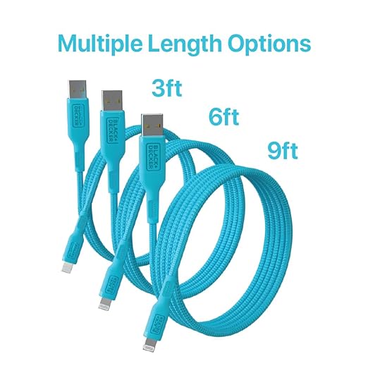 BLACK+DECKER Lightning to USB Cable - Fast Compatible iPhone Lightning Cable - Durable Braided iPhone Charger Cord - for Travel and Daily Use - Multiple Color + Length Options - 6ft