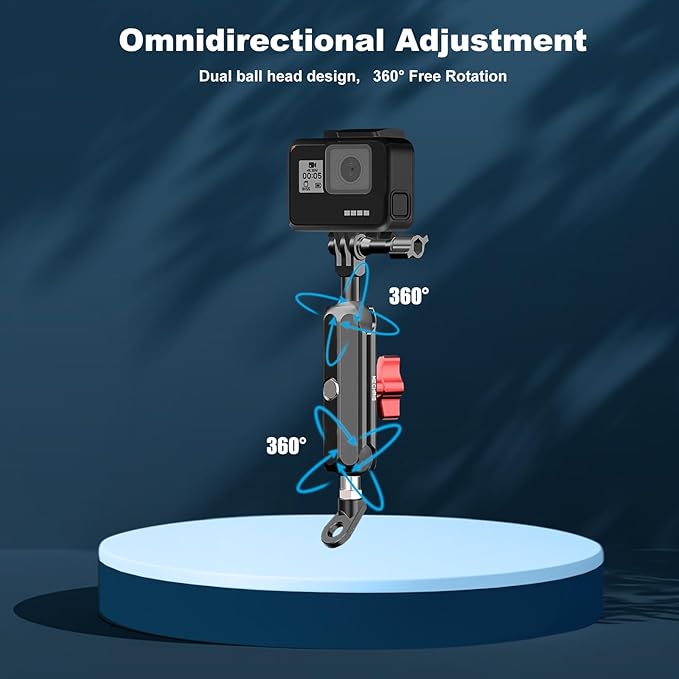 Clamp Mount for Action Camera, Super Camera Clamp Mount with Double Ball Head Magic Arm Fit for DJl,Go pr0, lnsta36o X5 X4 X3，Motorcycle Rearview Mirror Mounts & Aluminum Alloy - 360°Rotating, 78004