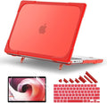 Batianda Compatible with New MacBook Pro 16 inch Case 2024 M4 Chip 2023 2021 Release with M3 M2 Pro Max, Heavy Duty Protective Plastic Hard Shell with Fold Kickstand & Keyboard Cover Protector, Red
