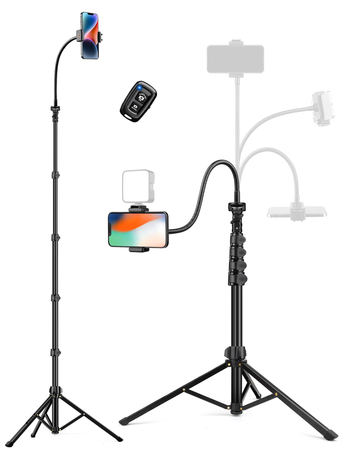 70" Phone Tripod with Remote & Holder, Portable Cell Phone Stand