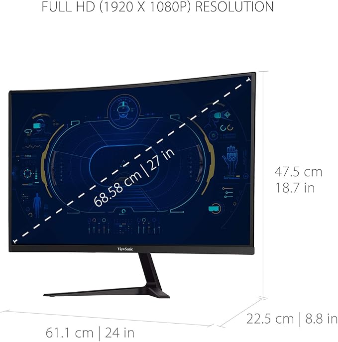 ViewSonic VX2718-PC-MHD 27 Inch Curved 1080p 1ms 180Hz Gaming Monitor with FreeSync Premium, Eye Care, HDMI and Display Port