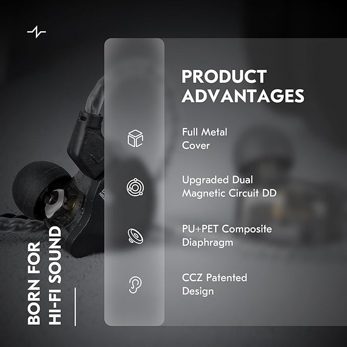 in Ear Monitor Headphones,CCZ DC02 In Ear Monitor Dual Magnetic Circuit DD Wired Earbuds ,Professional Hifi Earphone,Stereo Sound Gaming Earbud,IEM for Gaming,CCZ IEM Earphone for System(Black,No MIC)