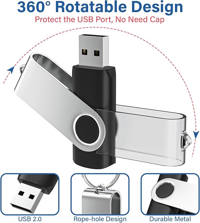 USB Flash Drives 4GB 20 Pack, Wooolken USB 2.0 Thumb Drives with Keychains Memory Stick USB Drive Pendrive for PC Laptop Computer (Black)