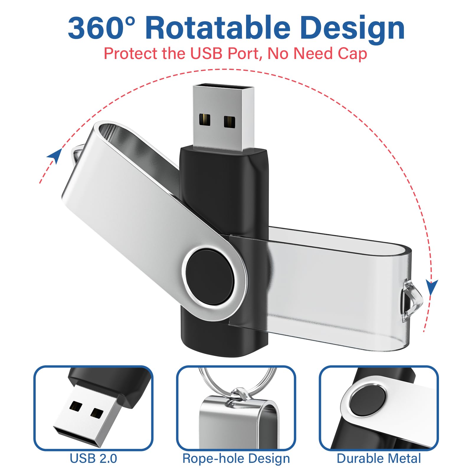 USB Flash Drives 4GB 10 Pack, Wooolken USB 2.0 Thumb Drives with Keychains Memory Stick USB Drive Pendrive for PC Laptop Computer (Black)