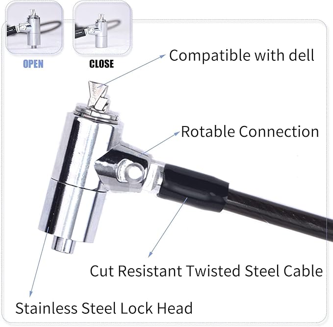 I3C Laptop Cable Lock Hardware Security Cable Lock Anti Theft 6.7FT Cable Lock Compatible with Laptop Anti-Theft Security Locking Cable Compatible for Wedge Type Slot(6 * 2.5mm)