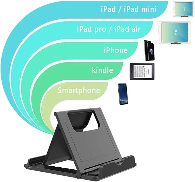 Foldable Portable and Angle Adjustable Phone Tablet Stand Holder for Desktop,Compatible with iPhone 15 14 13 12 11 iPad Pro Air Mini Kindle Galaxy Google PIXL (Large Size)