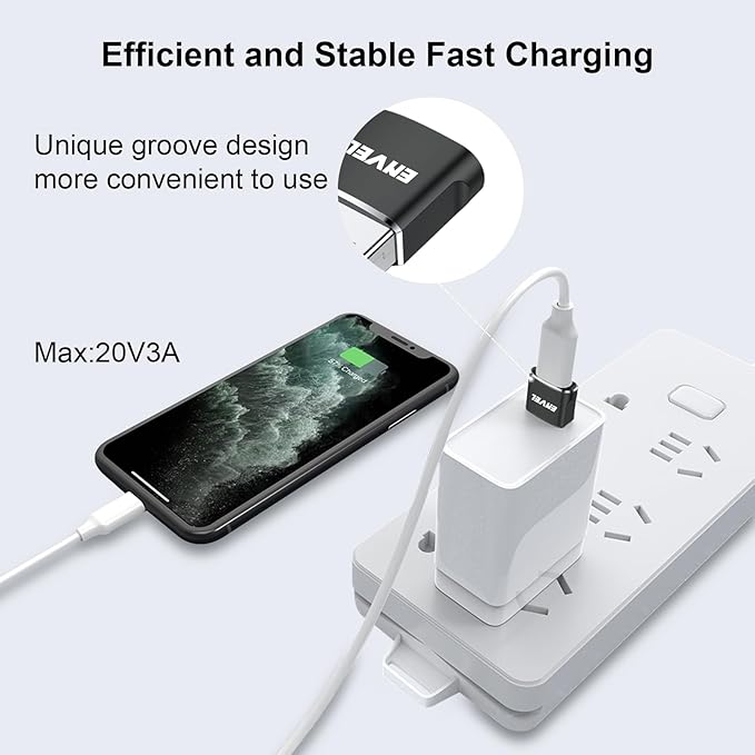 ENVEL USB to USB C Adapter, USB3 5Gbps High Speed Data Transfer, OTG Converter Thunderbolt3 to USB Female Compatible with Apple iWatch iPhone 15 Pro Max iPad Air 4 5 Mini 6 (Black, USB A/C Male)