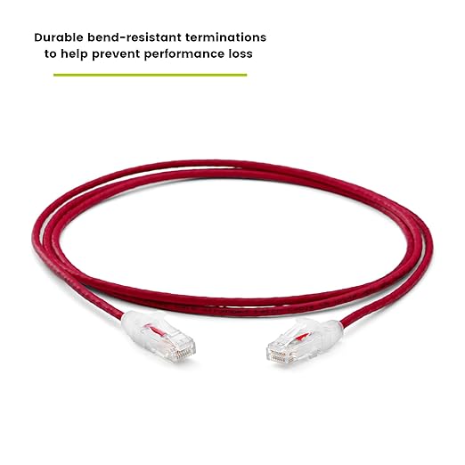 TRUECABLE Cat6 Component Rated Patch Cable, Unshielded (U/UTP), 7ft, Red, 28AWG Solid Copper, Snagless 10G High-Speed Ethernet Cable, PoE++ 4PPoE 100W, UL Listed, RoHS-3, 1 Pack