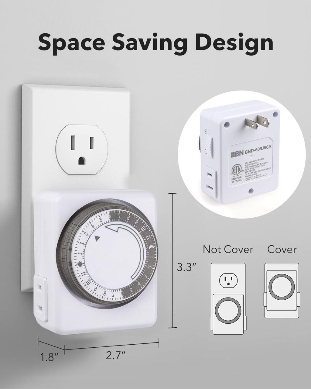 HBN Indoor Outlet Timer, 24 Hour Mechanical Plug Dual Outlets 2 Pack
