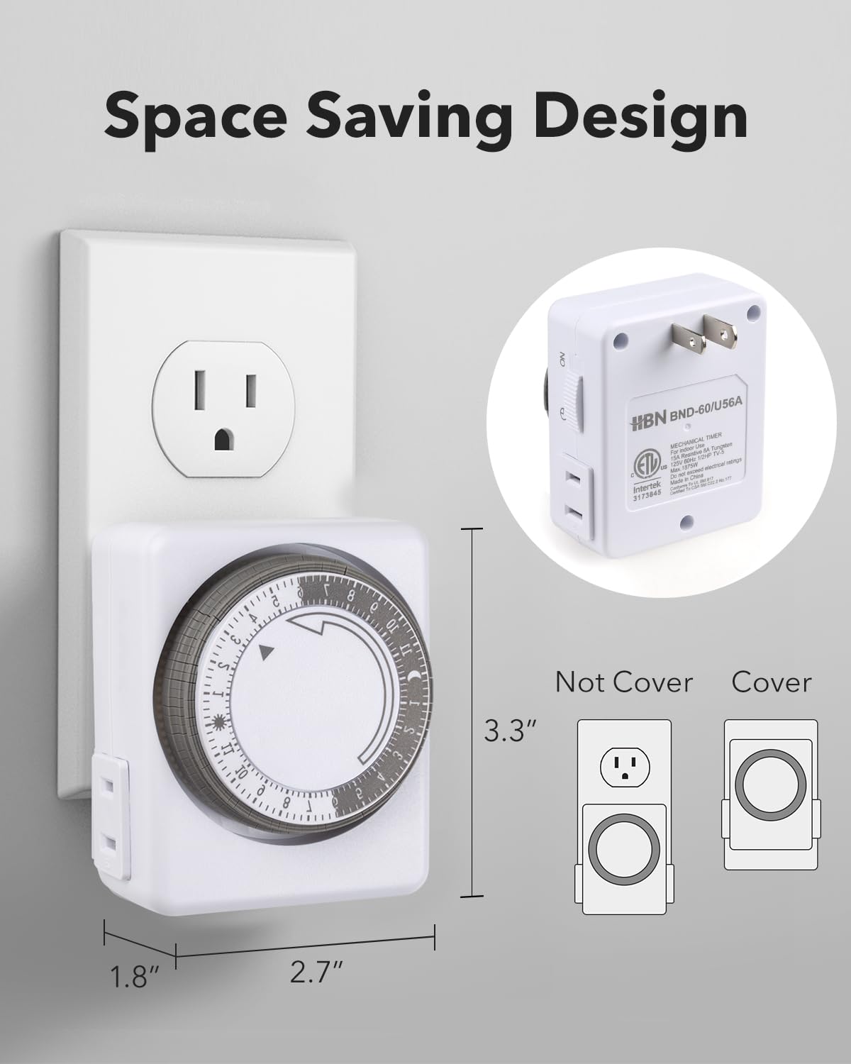 HBN Indoor Outlet Timer, 24 Hour Mechanical Plug Dual Outlets 2 Pack