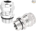 2 Pcs 1/2" NPT Stainless Steel Waterproof Cable Gland, IP68 Waterproof Adjustable Cable Glands, Strain Relief Cord Grip Connectors with Gaskets and Locknut for 6-12mm Cable Diameter