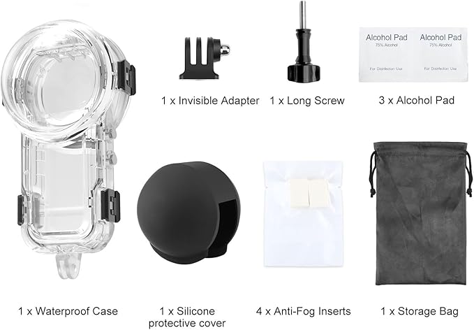 Invisible Dive Case for Insta360 X5, FotStdio Insta 360 X5 Waterproof Case 196ft Underwater Diving Housing Cover with Lens Guard Protective Sealed Shell Photography Housings Action Camera Accessories