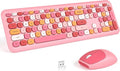 KNOWSQT Wireless Keyboard and Mouse Combo, Pale Pink Full-Sized 2.4G Silent Keycap Colorful Keyboards, USB Dongle Plug Play, for Laptop, Windows, PC, Computer, Desktop