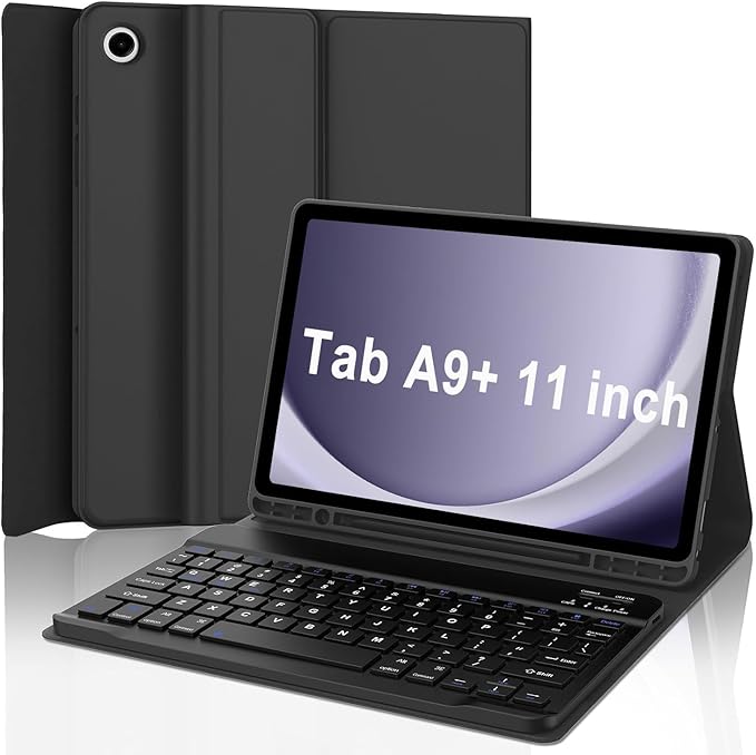 Keyboard Case for Samsung Galaxy Tab A9 Plus 5G 11 inch 2023 (SM-X210/X216/X218), Magnetic Detachable Wireless Keyboard Bluetooth, Smart Folio Cover with S Pen Holder for Galaxy Tab A9+ 11“（Black）