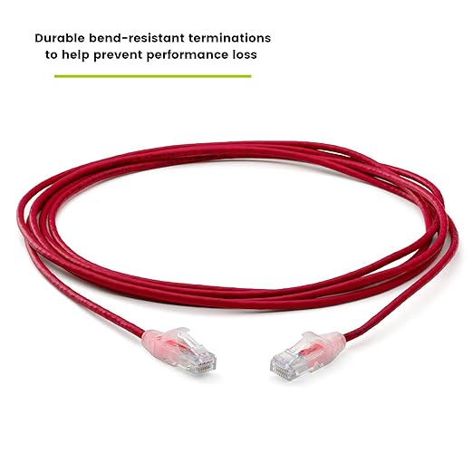 TRUECABLE Cat6 Component Rated Patch Cable, Unshielded (U/UTP), 10ft, Red, 28AWG Solid Copper, Snagless 10G High-Speed Ethernet Cable, PoE++ 4PPoE 100W, UL Listed, RoHS-3, 1 Pack