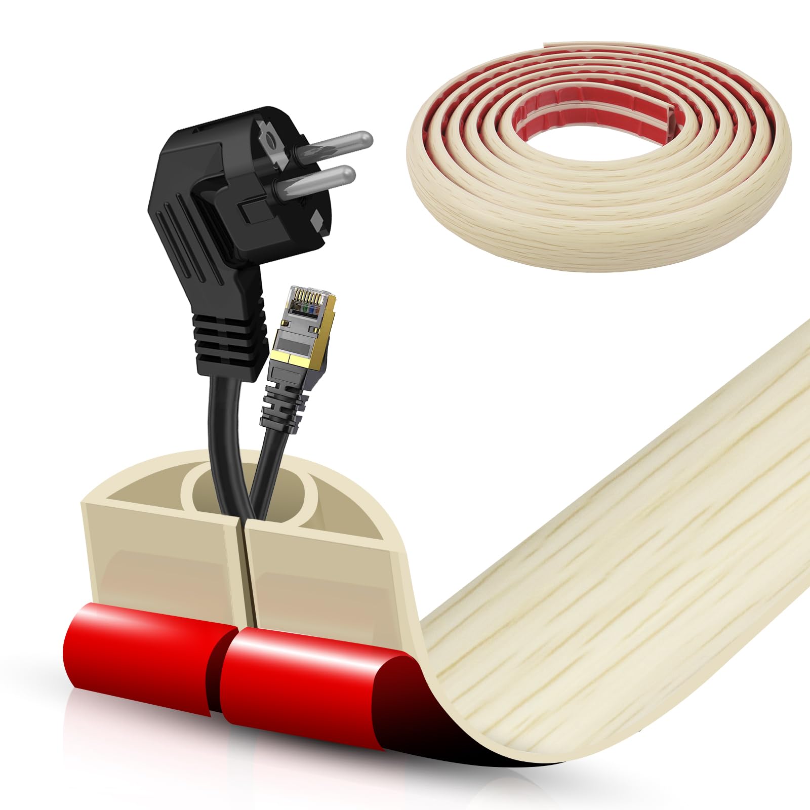 Floor Cord Cover Self Adhesive Cord Hider,10FT Cable Management, Extension Strip Protector for Wires, Prevent Cable Trips for Offices, Gyms, Exhibitions Cavity:0.51"(W) x 0.3"(H) Yellow Wood