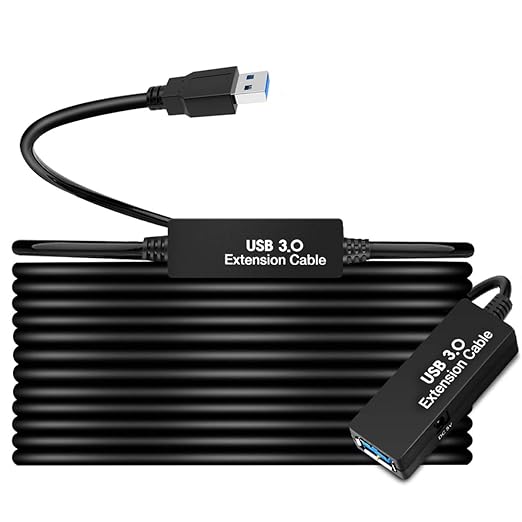 50FT USB 3.0 Extension Cable,Active Type A-Male to A-Female Extender Cord, 2 Signal Boosters,Compatible Oculus Quest 2/3 VR,Printer, Webcam,Xbox, PS4 and More,