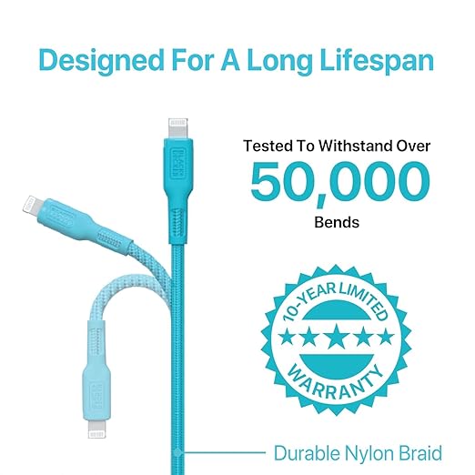 BLACK+DECKER USB C to Lightning Cable - Fast Compatible iPhone Lightning Cable - Durable Braided Type C iPhone Charger Cord - for Travel and Daily Use - Multiple Colors and Lengths - 6ft