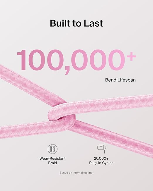 Belkin USB C to USB C Cable 2-Pack, 6.6ft, 60W - Type C Charger, iPhone Charger Cord, Soft, Braided, Flexible for iPhone 16, Galaxy S25, Pixel 9, Airpods, iPad Pro & More, Travel Essentials - Pink