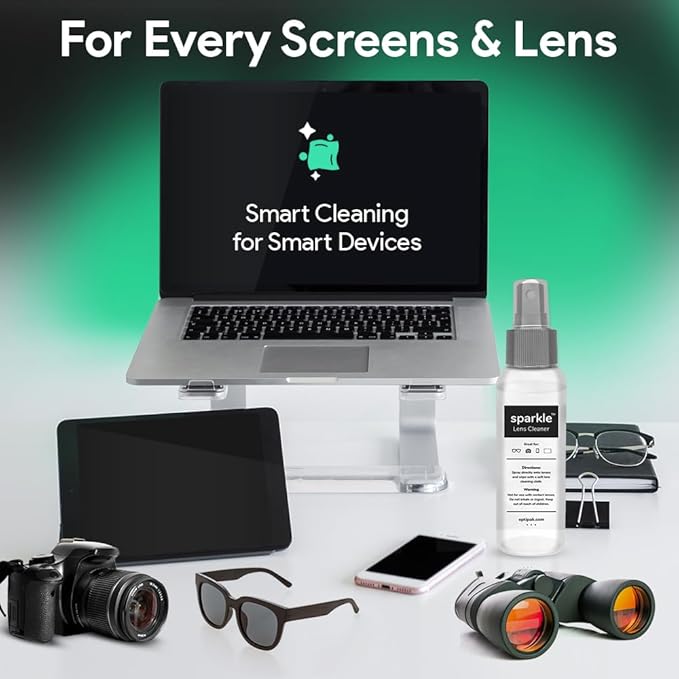 Sparkle Anti-Reflective Lens Cleaner Spray kit | (2) 2oz Glasses Cleaner Spray + (2) Microfiber Cloth for Eyeglasses, Sunglasses, Lenses, Screens and Camera Cleaning Kit (4 Piece Set)