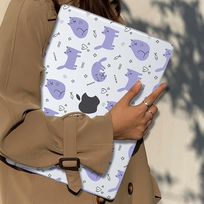 Compatible with 2021 2020 2019 2018 MacBook Air 13 inch Case M1 A2337 A2179 A1932 Touch ID, Crystal Clear Pattern Plastic Hard Shell Case for MacBook Air 13 inch M1 2021, Cute Cat & Fish