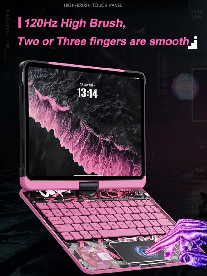 KARTICE Transparent 360 for iPad Keyboard case with Wireless Keyboard for iPad 7/8/9th 10.2 inch, Multi-Touch Trackpad, 7 Color Backlight, 360° Rotating Stand with Pencil Holder
