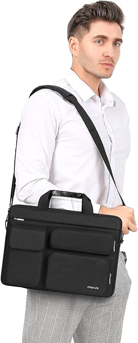 MOSISO Laptop Shoulder Bag, Computer Bag with 2 Raised&1 Flapover&1 Horizontal Pocket&Handle&Belt