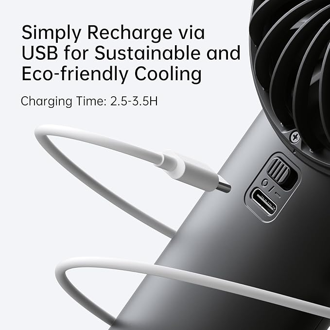 JISULIFE Handheld Portable Fan with Powerful Motor,LED Display,3600mAh Battery,5 Wind Speeds,Lanyard; Summer Essentials USB Rechargeable Hand held Fan for Travel,Beach,Makeup,Concerts-Black