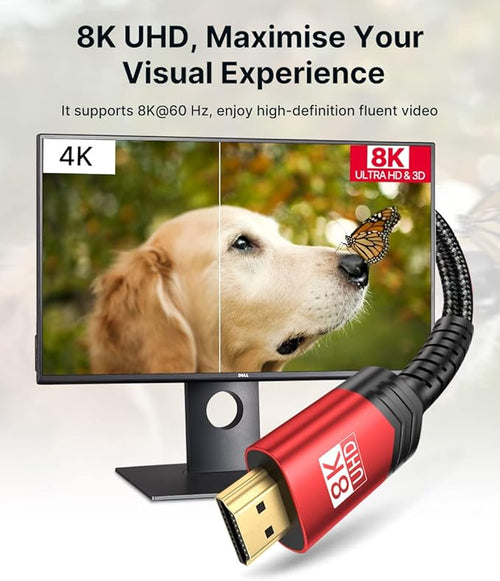 8K HDMI Cable 2.1 2 Pack 6ft, JSAUX 48Gbps Ultra High Speed HDMI Cable Braided Cord (4K@144Hz, 4K@120Hz, 8K@60Hz) HDCP 2.2&2.3 HDR 10 eARC ARC, Compatible with Switch 2/PS5/Laptop/Monitor/HDTV/-Red