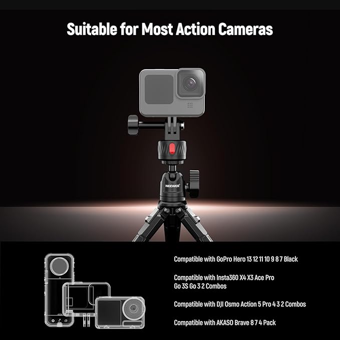 NEEWER GP-24 Action Camera Mount Accessories Kit for POV Shots, 4 in 1 ABS Magnetic Quick Release Mount with 1/4" Thread & Cleaning Cloth Compatible with GoPro DJI Osmo Action Insta360