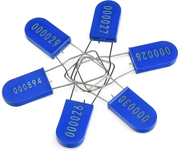 1000PCS Plastic Padlock Security Seals Metal Wire Padlocks Electric Meter Lockout Tags Disposable Anti-Tamper Lock Numbered Anti Tamper Tags Blue