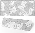 White Kawaii Cats E-Sport Mouse Pad Large Desk Mat Non-Slip Rubber Base Stitched Edge Keyboard Mouse Pad for Office Home E-Sport Computer Laptop, 31.5×11.8 Inches