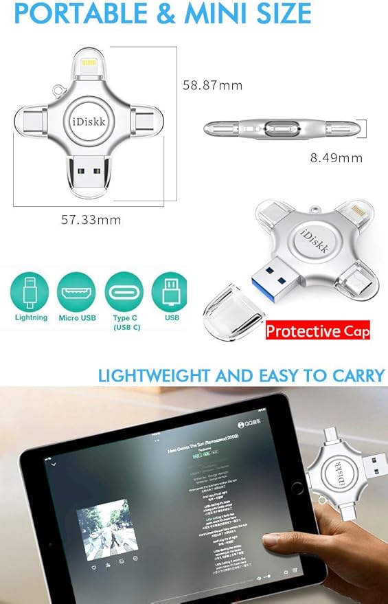 【1T B App*le Certified】iDiskk 1T Photo Memory Stick for iPhone USB Flash Drive for USB-C iPad Android, Samsung USB for iPhone 17/16/15/14/13/13 pro/12/12 pro/12 mini/11/11/Pro/XR/X, Photo Stick for PC