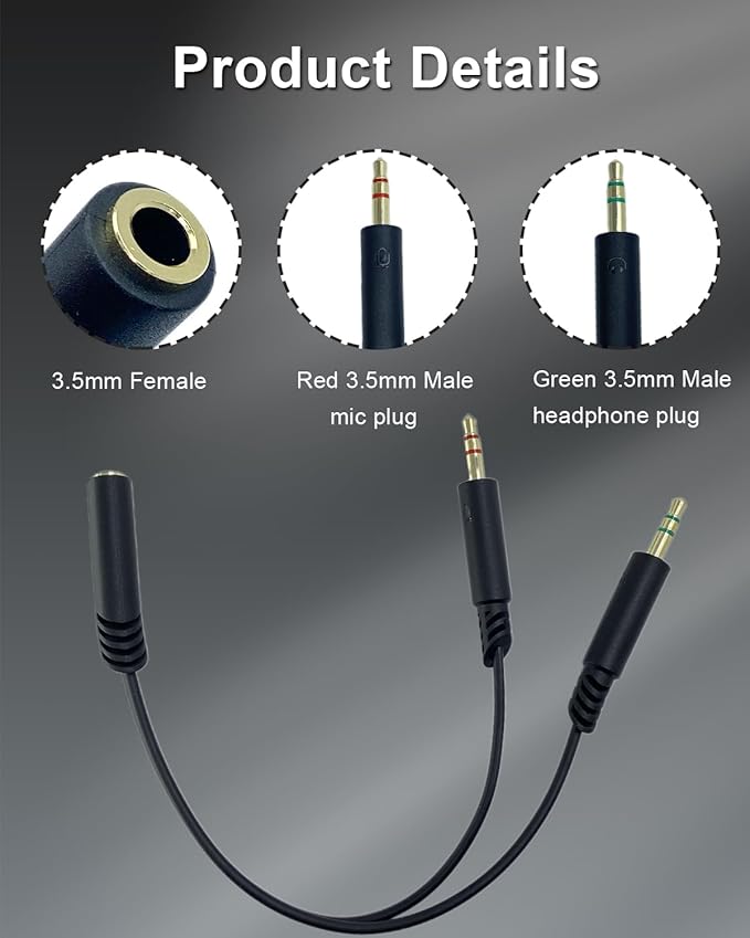 Headphone Splitter 3.5mm Female to 2 Dual 3.5mm Male Headphone Mic Audio Y Splitter Cable for Computer Headset Microphone Gaming Speaker to Dual Jack PC Laptop Adapter,Black