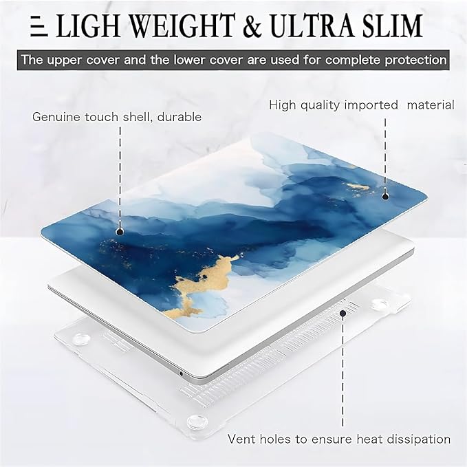 Compatible with MacBook Air 13.3 13.6 Inch Case 2022 2021 2020 2019 Plastic Hard Shell Case Cover,13.6 Air (A2681) M2 2022, Blue Marble