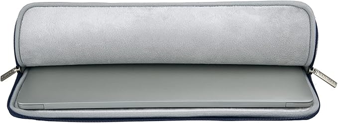 RAINYEAR 15.6 Inch Laptop Sleeve Protective Case PU Suede Leather Zipper Padded Cover Water Resistant Carrying Bag Compatible with 15.6" Notebook Computer Chromebook(Deep Blue)
