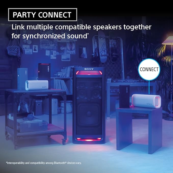 Sony ULT Field 5 Wireless Portable Bluetooth Speaker, IP67 Waterproof, Dustproof, and Rustproof with Enhanced Bass, 25 Hour Battery, 360° Party Light, and Shoulder Strap (SRSULT50W), Off White