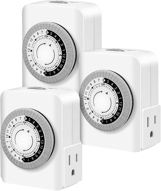 AaiVrylliz Outlet Timer,Timers for Electrical Outlets Indoor with 3-Prong Dual Outlet,24-Hour 30 Minute Daily On/Off Cycle, Plug-in Mechanical Timers for Christmas Lights, Lamps