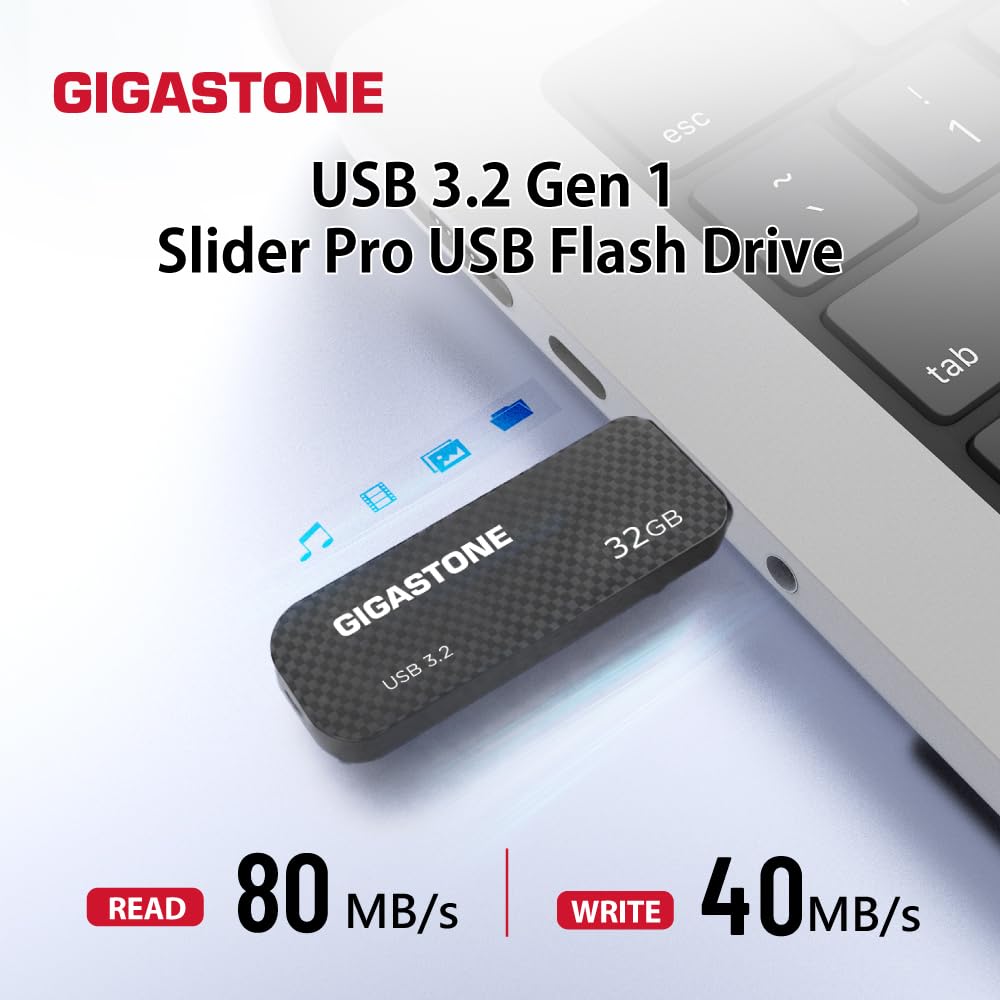 GIGASTONE 32GB USB 3.2 Flash Drive 5-Pack, 80MB/s High-Speed Data Transfer, Carbon Fiber Design, Retractable